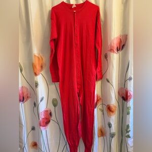St. John's Bay Men’s Old Fashioned Cotton Full Length Red Union Suit Pajamas